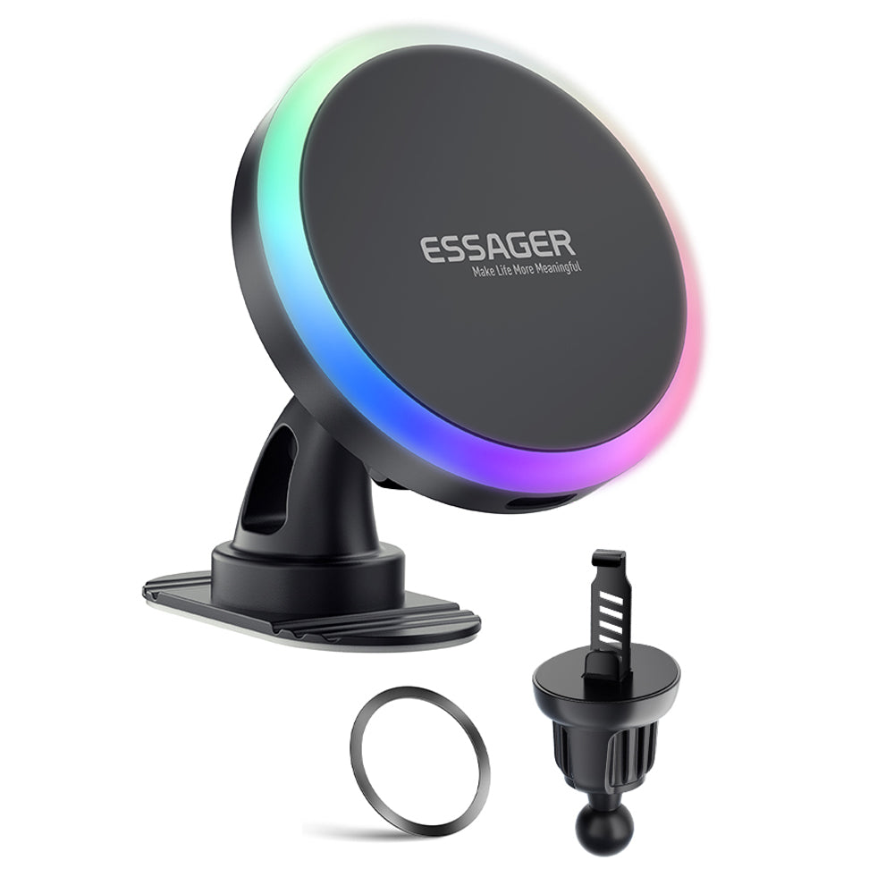 ESSAGER ACPH004 Car Magnetic Wireless Charger Colorful Light Air Vent Dashboard Mount Phone Charging Bracket ESSAGER ACPH004 Car Magnetic Wireless Charger Colorful Light Air Vent Dashboard Mount Phone Charging Bracket